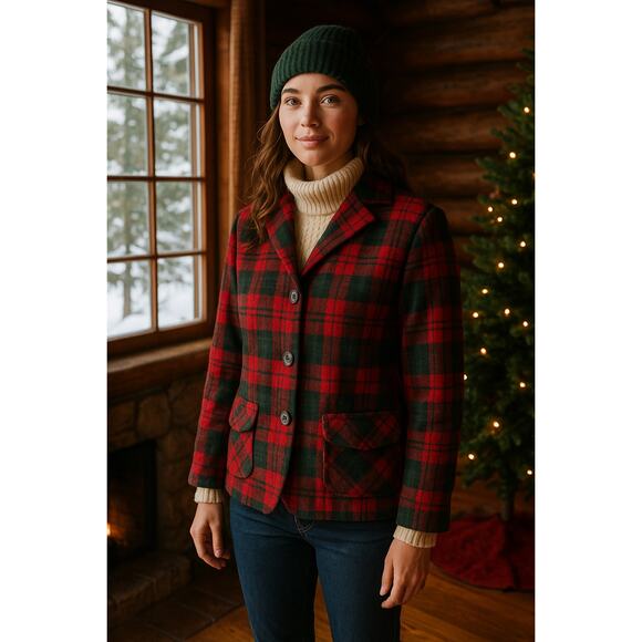 Pendleton Jackets & Blazers - 1960s Pendleton “49er” Wool Jacket – Vintage Red & Green Tartan Plaid – XS/S